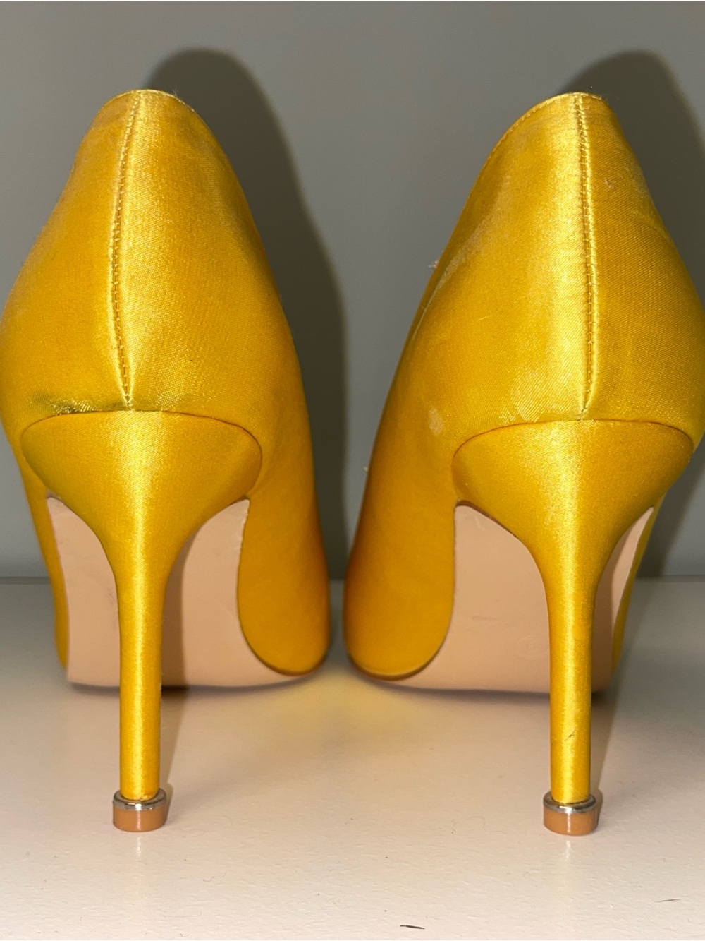 Yellow Satin Pointed Toe Pumps w Crystal Buckle, Manolo Blahnik Inspired (3.25”) - Picture 3 of 8